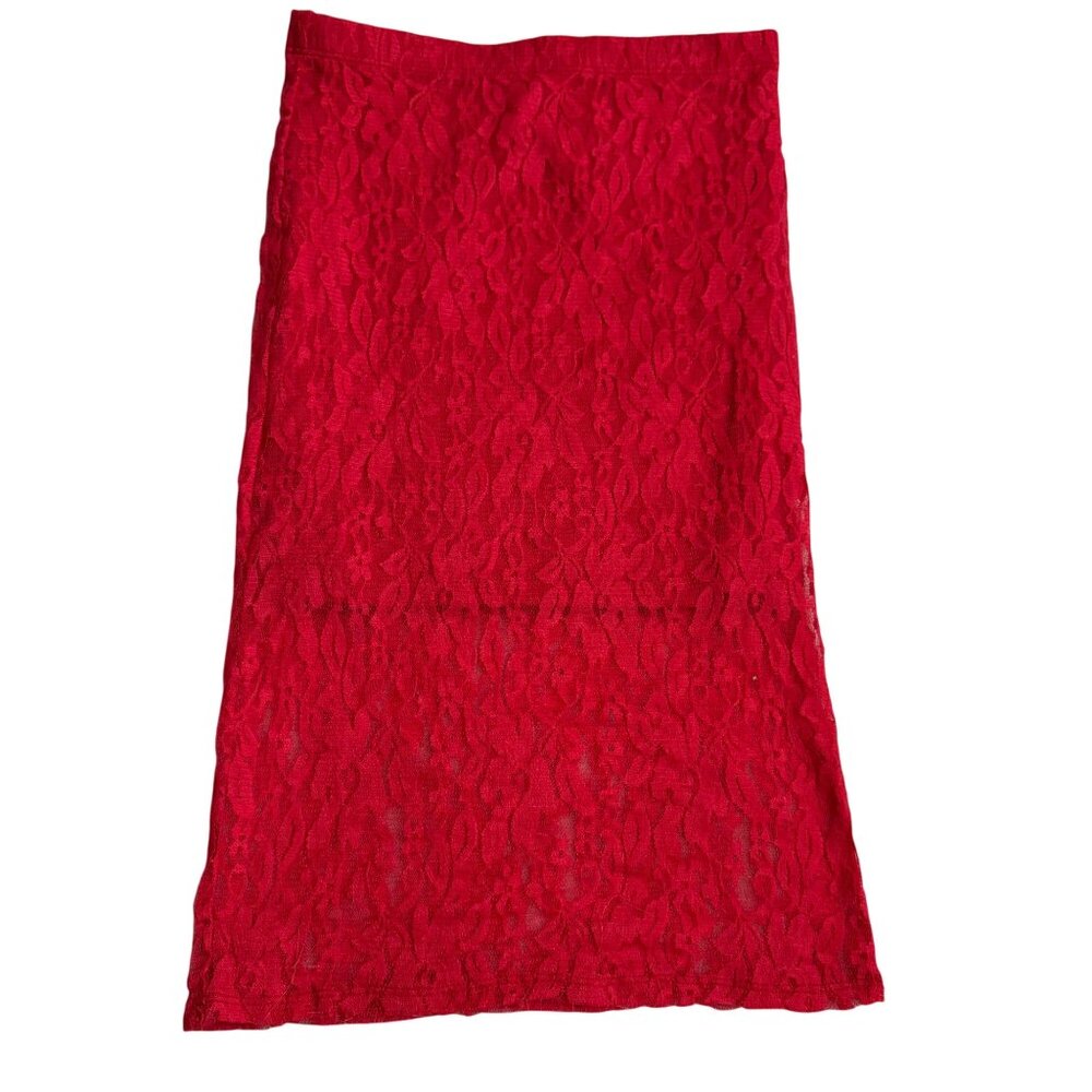 Red Lace Midi Skirt By Violet Moon size small red elastic waist women‎